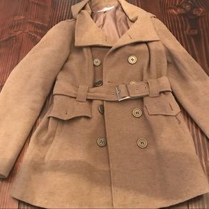 Express brown pea coat with belt and hood